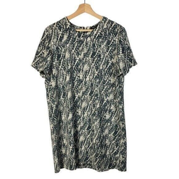 MNG Basics Mango Blue Beige Snake Print Short Sleeve Shift Dress L - Picture 1 of 5